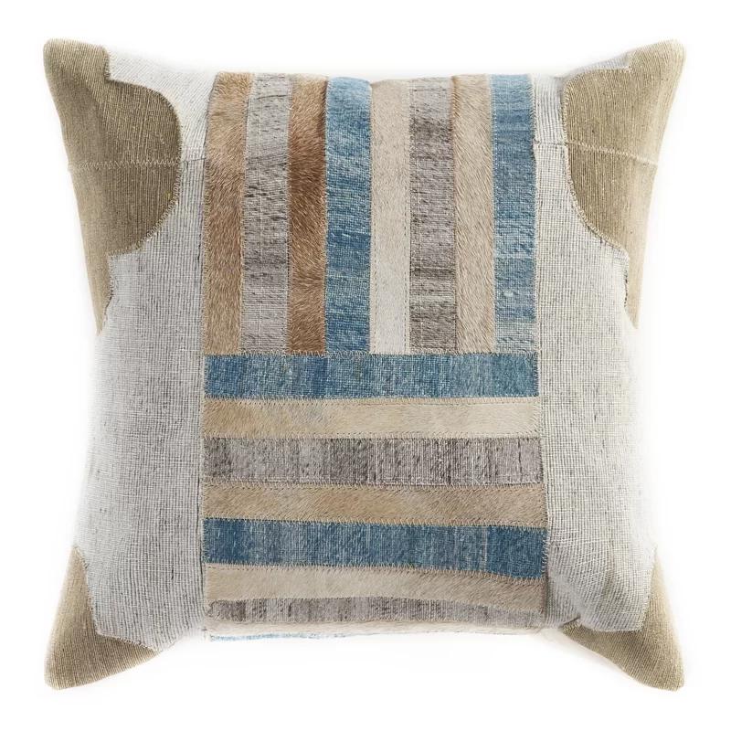 Multicolored Faux Fur Patchwork Throw Pillow with Stripes