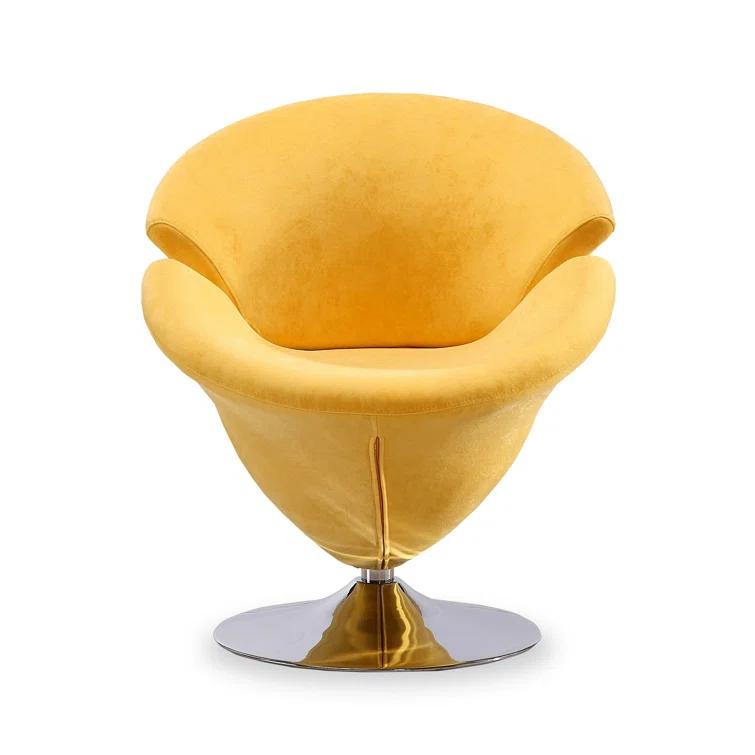 Manhattan Comfort Tulip Velvet Upholstered Swivel Barrel Chair in Yellow