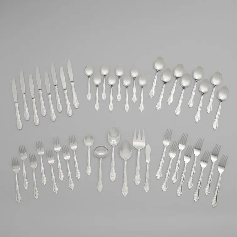 RiverRidge Home RiverRidge Rose Flatware 46-Piece Monogrammed Stainless Steel Silverware Set for 8