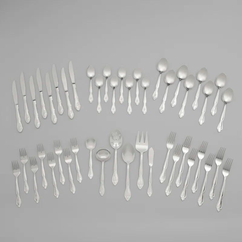RiverRidge Home RiverRidge Rose Flatware 46-Piece Monogrammed Stainless Steel Silverware Set for 8