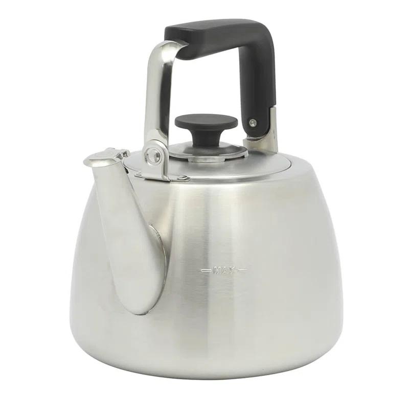 Sur La Table Kitchen Essentials Sur La Table Kitchen Essential Large 2 QT Heavy Gauge Brushed Stainless Steel Whistling Tea Kettle