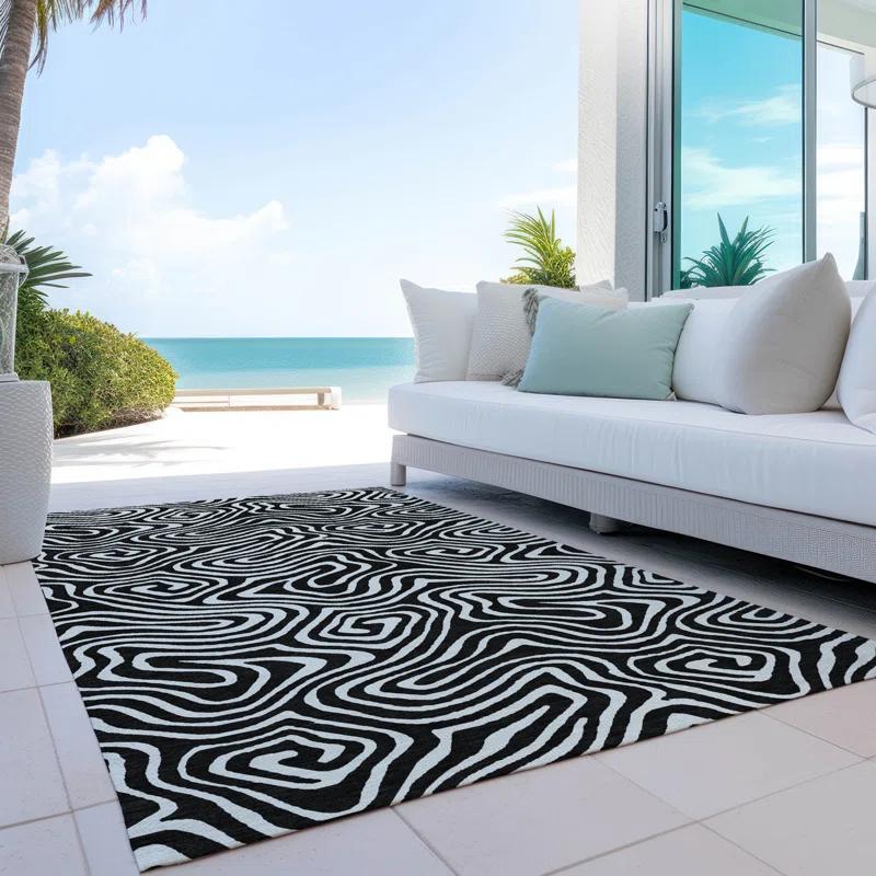 Machine Washable Indoor/Outdoor Chayden ACN1020 Black 8' x 10' Rug