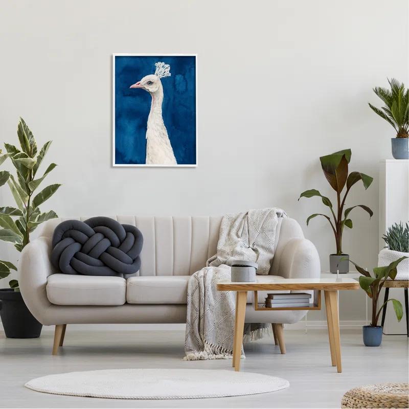 Stupell Industries " Gorgeous Royal Blue White Feathers Peacock Portrait " by Grace Popp