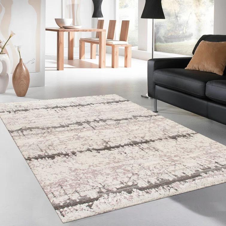 Ivory and Gray Hand-Knotted Wool Geometric Area Rug