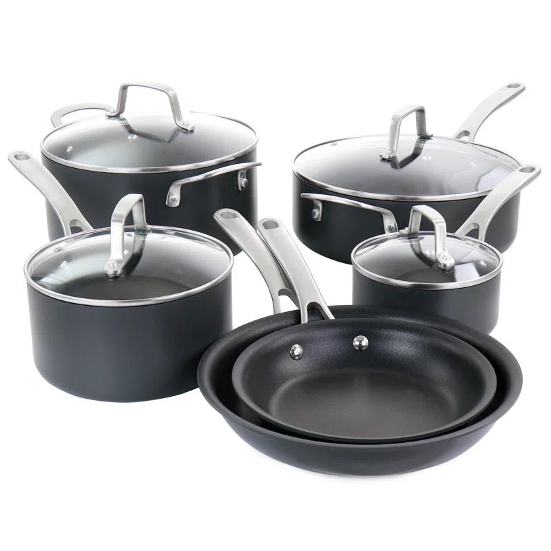 Martha Stewart Bosworth 10 Piece Hard Anodized Nonstick Aluminum Cookware Set - Black