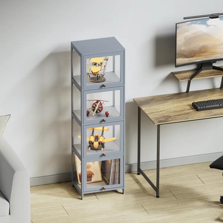 Magshion Modern 55" 4-Tier Transparent Display Cabinet Floor Standing Showcase With Flip-Up Door, Ideal For Living Room, Bedroom, Or Office Curio Collection