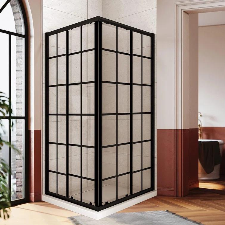 Elegant YJY-BL-343472GD-01 34"D x 34"W x 72"H Framed Square Shower Enclosure with 1/4"Clear Tempered Glass Shower Door