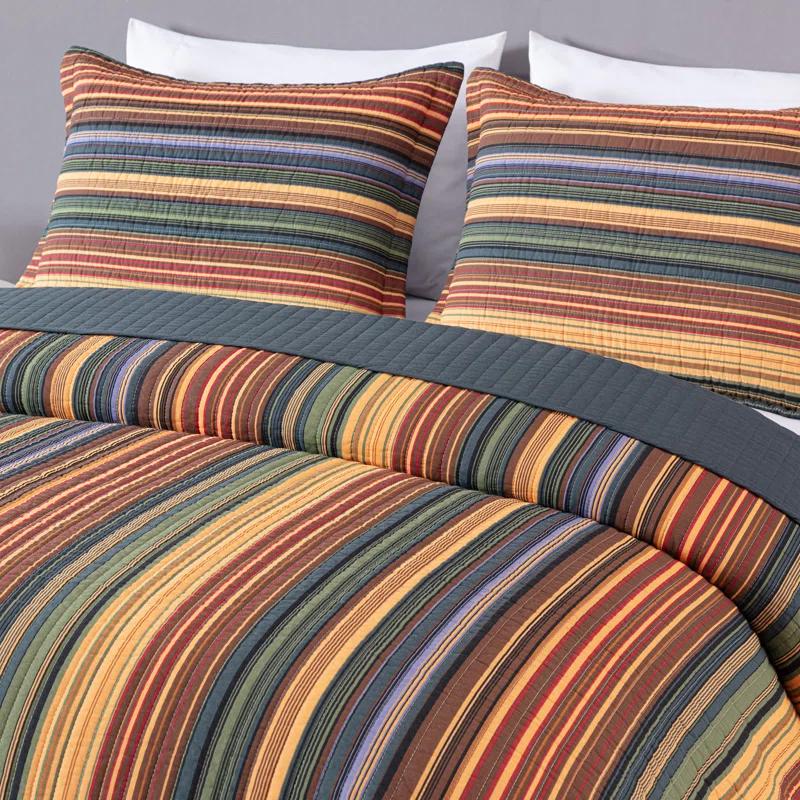 Chezmoi Collection Avery Striped Pre-Washed Cotton Quilt Set