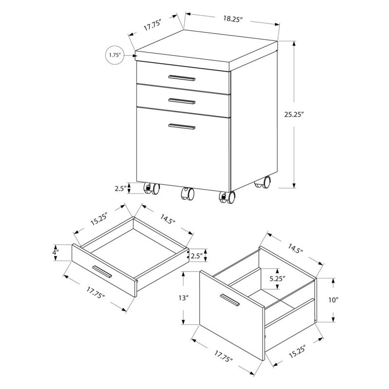 Gracie Oaks File Cabinet, Rolling Mobile, Storage Drawers, Printer Stand