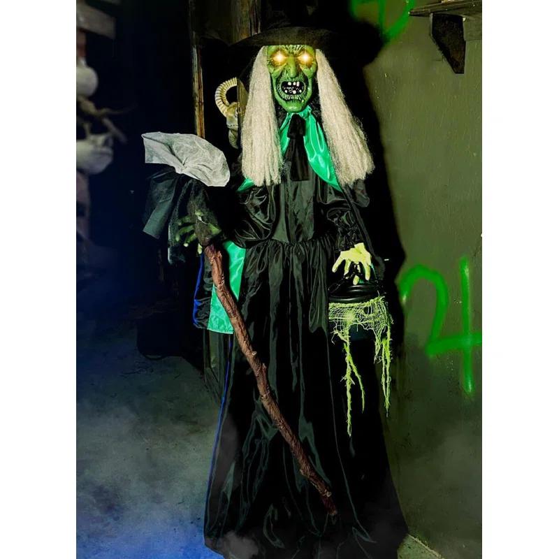 Haunted Hill Farm Lifesize Witch Prop with Lights and Sound, Indoor/Covered Outdoor Halloween Decoration