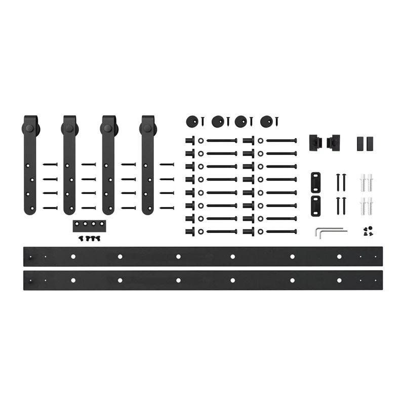 American Pro Decor 8 ft Solid Steel Mini Sliding Rolling Barn Door Hardware Kit for Double Wood Doors (2-Piece)