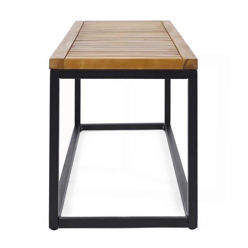 17 Stories Farmhouse Outdoor Iron Frame Picnic Bench