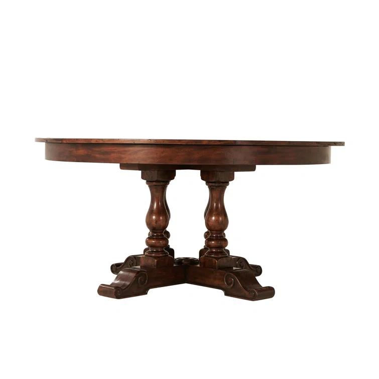 Contemporary Mahogany Wood Extendable Round Dining Table