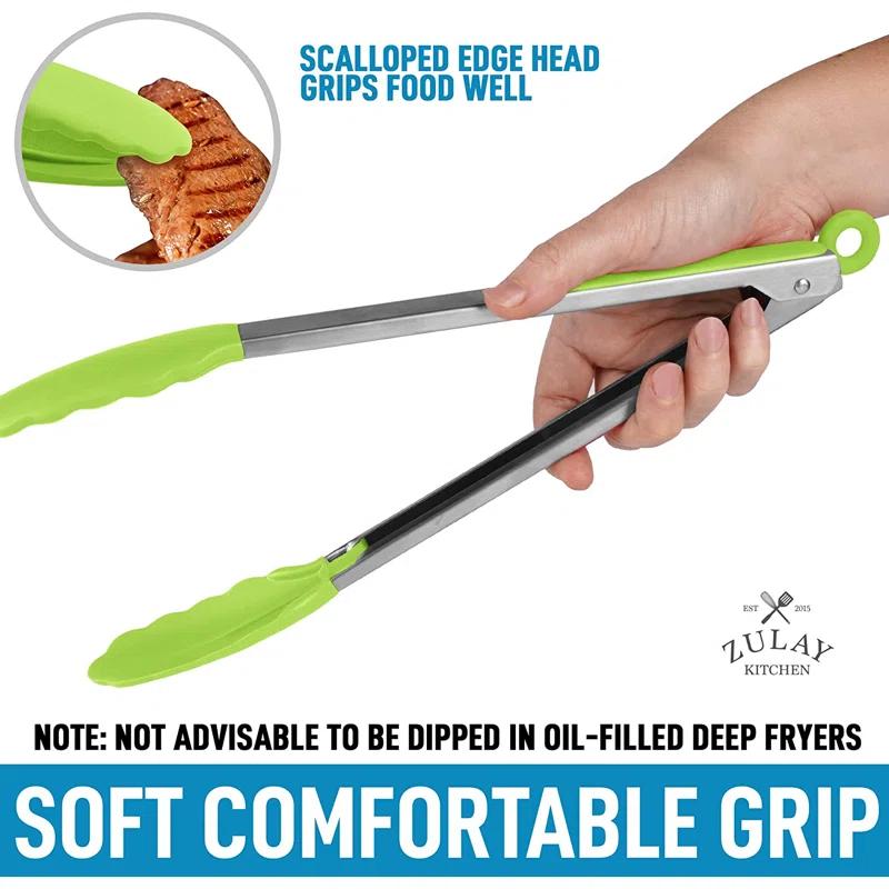 Zulay Kitchen Zulay Kitchen Tongs For Cooking - 2 Pack 9" & 12" Stainless Steel Silicone Tong Set
