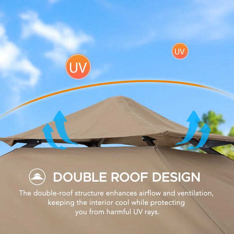 Sunjoy SUNJOY 8' x 5'  Pop up Grill Gazebo Double Tiered Outdoor Gazebo Standing-Height Canopy with Magnetic LED Light, Adjustable Ceiling Height, for BBQ,Picnics, Outdoor Events