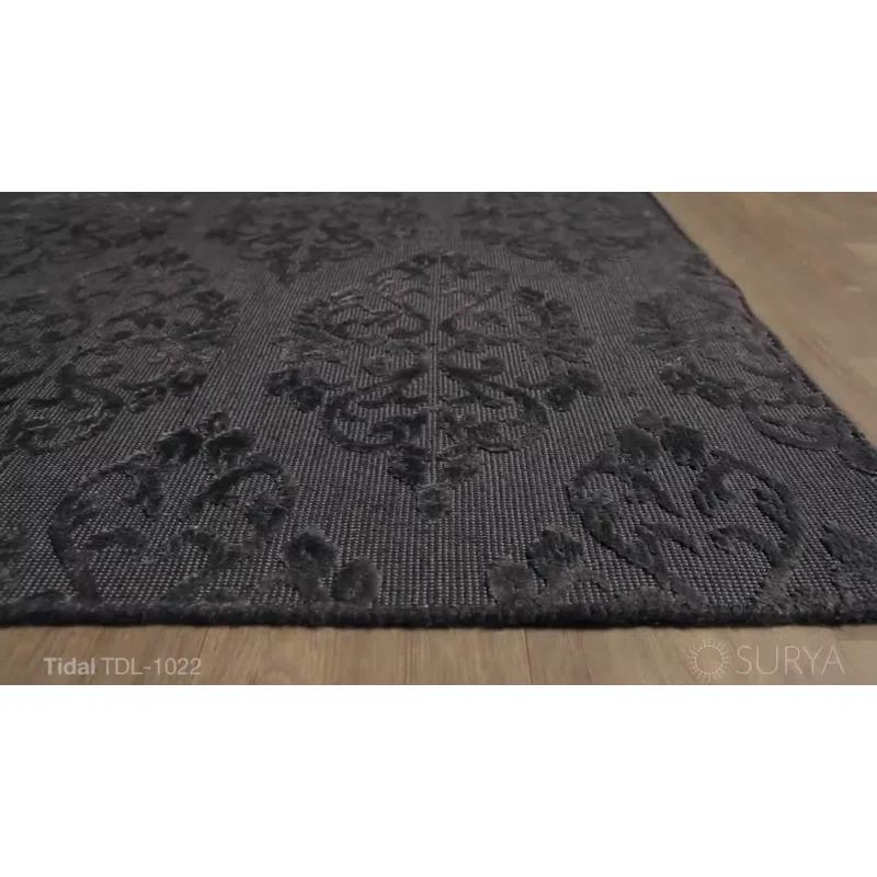 Rosdorf Park Jamesthomas Damask Hand-Knotted Slate Gray/Silver Area Rug