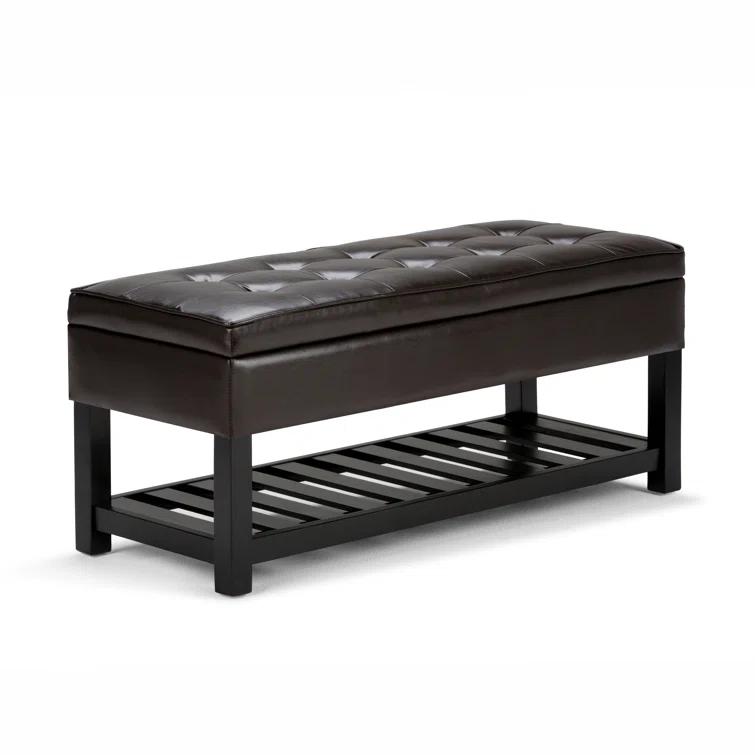 Simpli Home Cosmopolitan 44"W Transitional Tufted Storage Ottoman Bench with Lift Top