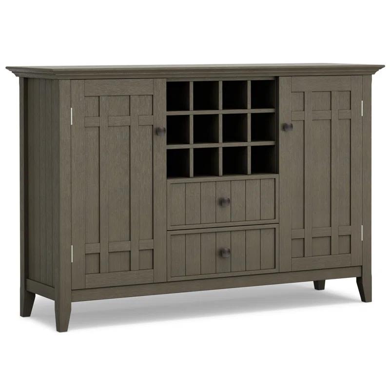 Simpli Home Bedford 54"W Solid Wood Sideboard Buffet and Wine Rack, 2 Drawers, and 2 Cabinets