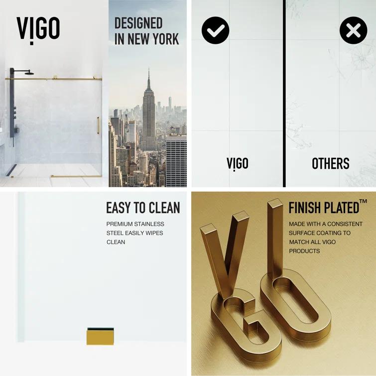 VIGO Elan 56-60" W x 76" H Sliding Frameless Shower Door with 3/8" Clear Glass VG6041MGCLSC6076