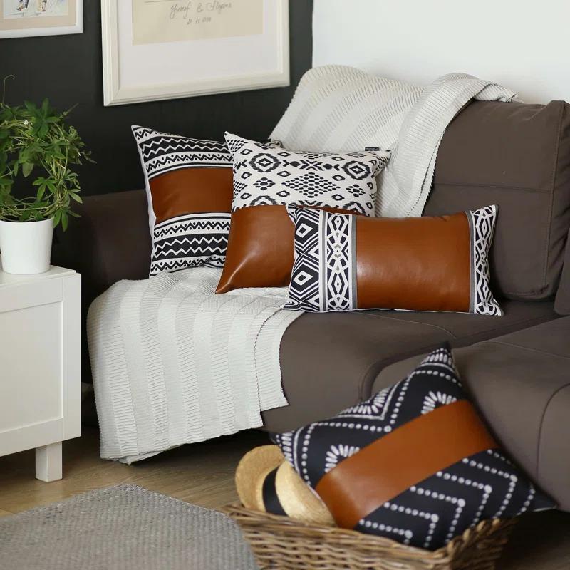 HomeRoots Geometric Faux Leather Pillow Cover