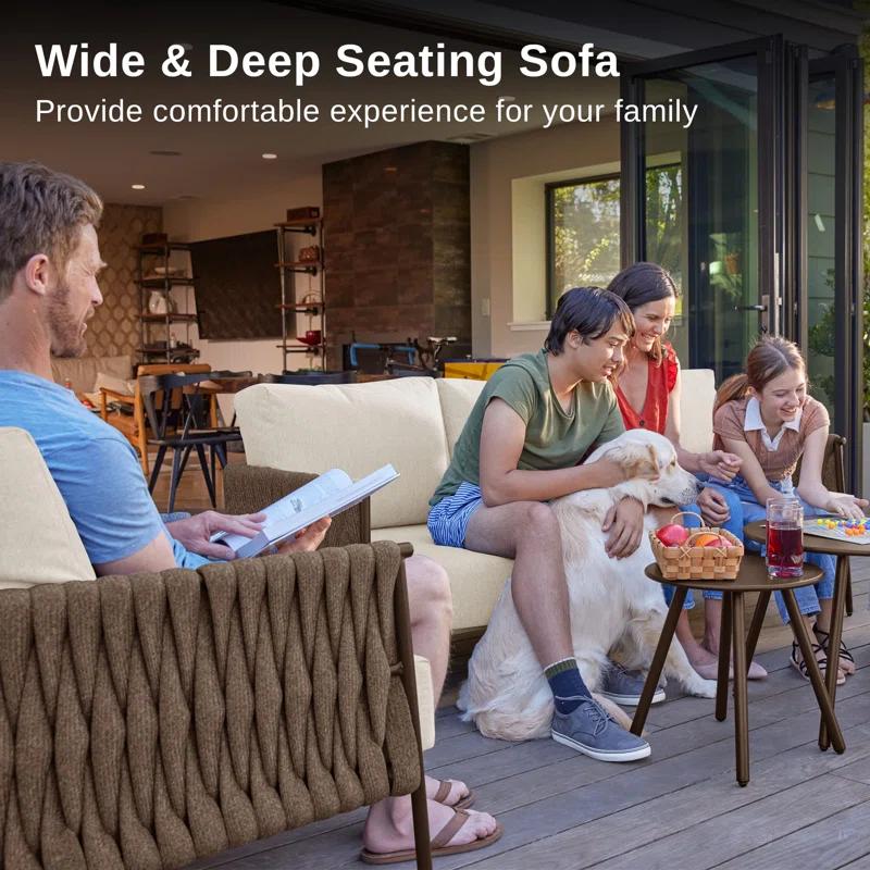 EAST OAK Patio Furniture Set 5 Pieces Sofa with Two Round Coffee Table  and Waterproof Thick Cushion Deep Seating