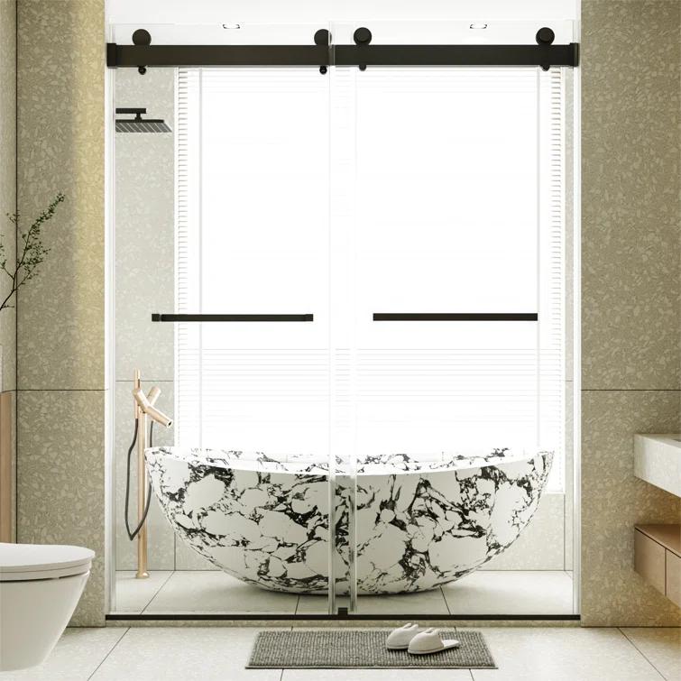 Dimorphos 56-60"W x 76"H Frameless Double Sliding Shower Door with 10mm Tempered Glass Door 11DD161822LL