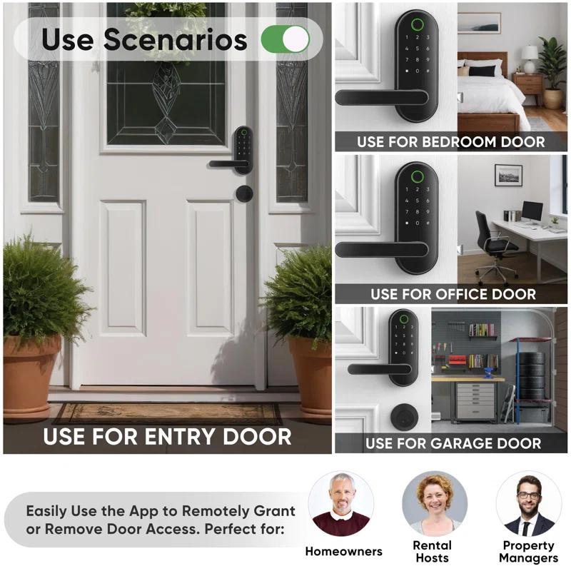 Keyless Entry Fingerprint Digital Smart Lock: Electronic Door Lock With Password, Electric Door Handle, Biometric Door Handle (Black)