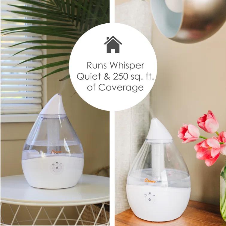 Crane USA Droplet Cool-Mist Humidifier with Vapor Tray, 0.5. Gal. - Clear & White