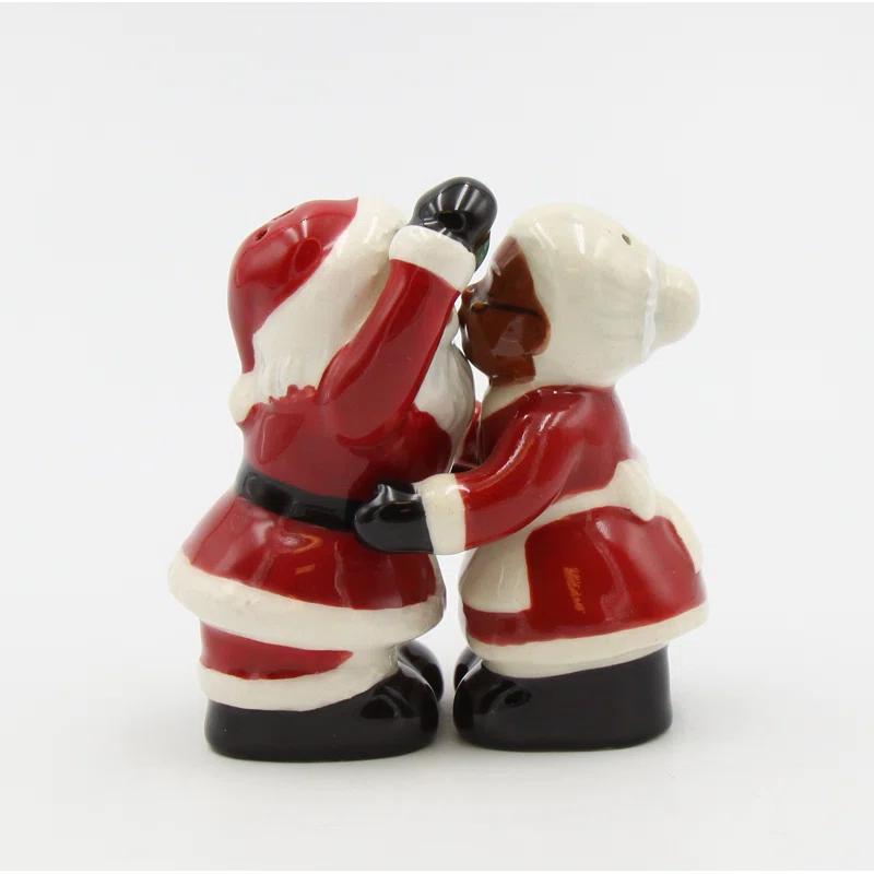 Cosmos Gifts African American Kissing Santa Couple Salt and Pepper Shaker Set