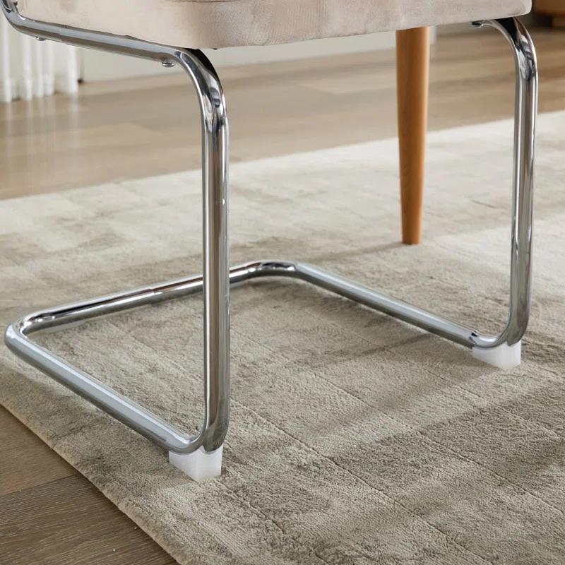 Orren Ellis Modern Dining Chairs Set Of 2, Velvet Accent Chairs With Natural Cane Back & Stainless Chrome Base, Famous Breuer Designed Chairs, Upholstered Rattan Kitchen Chairs