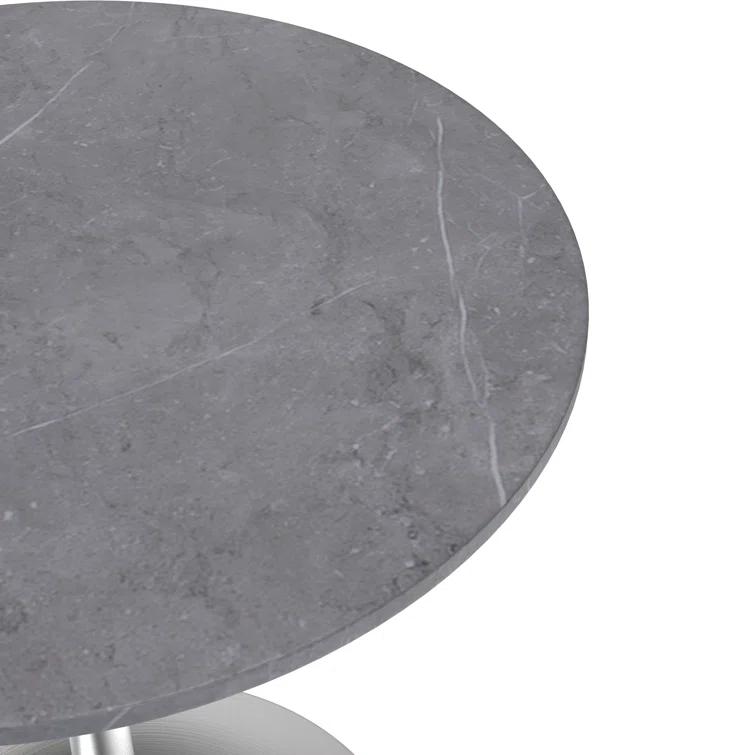 George Oliver Heatherton 27" Round Dining Table with Sintered Stone Top and Brushed Silver Stainless Steel Pedestal Base Kitchen Table Seats 2-4 Person