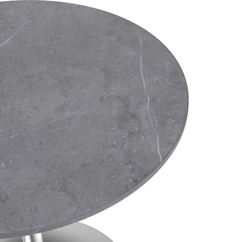 George Oliver Heatherton 27" Round Dining Table with Sintered Stone Top and Brushed Silver Stainless Steel Pedestal Base Kitchen Table Seats 2-4 Person