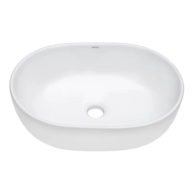 Ruvati RVB0419 Ruvati inch Bathroom Vessel Sink White Oval Above Counter Vanity Porcelain Ceramic