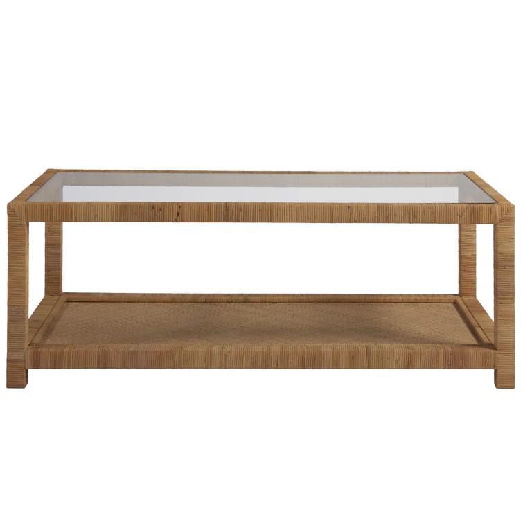 Coastal Charm 50'' Brown Wood and Glass Rectangular Coffee Table with Storage