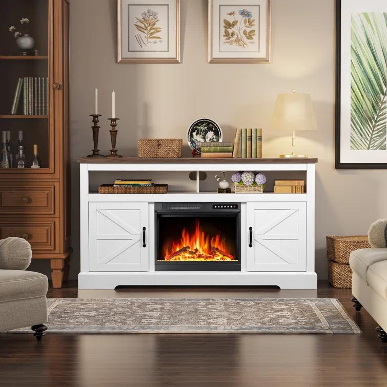 R.W.FLAME 60''W Media Console TV Stand For TVs With Electric Fireplace & Adjustable Led Flame