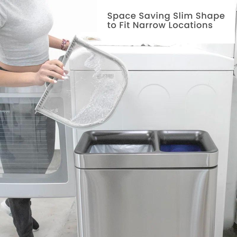 Home Zone Living Home Zone Living Open Top Trash Can Dual Removable Liners for Trash and Recycling Stainless Steel