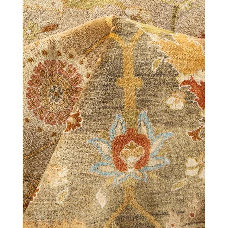 Hand-Knotted Wool Floral Contemporary Orange Area Rug 10' 0" x 13' 9"