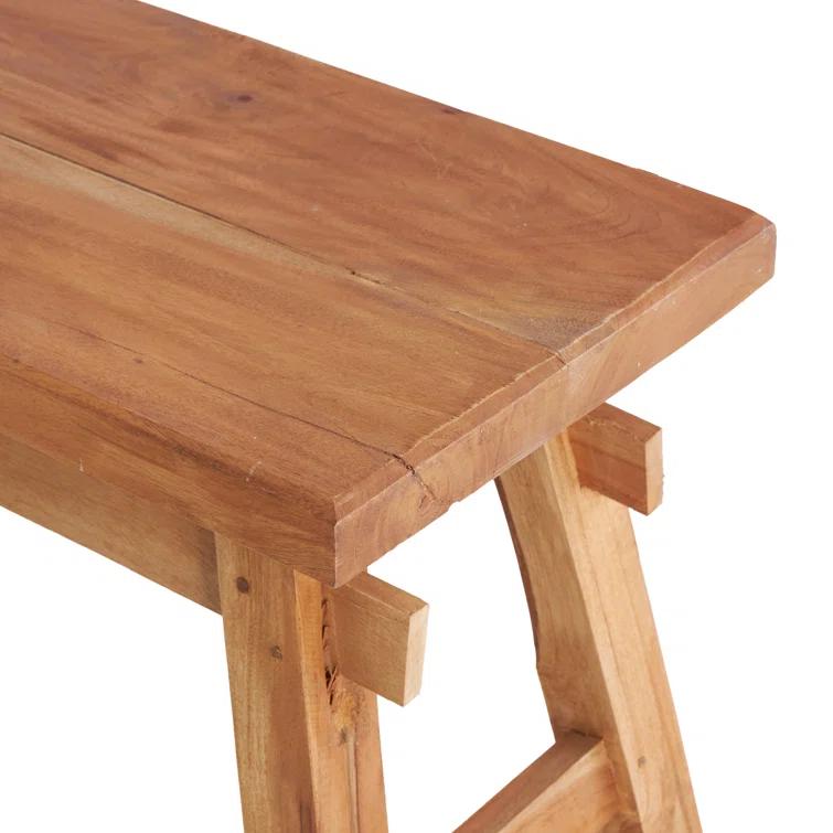 Milani Brown Wood Handmade Distressed Bench with High Trestle Legs 47" x 12" x 21"