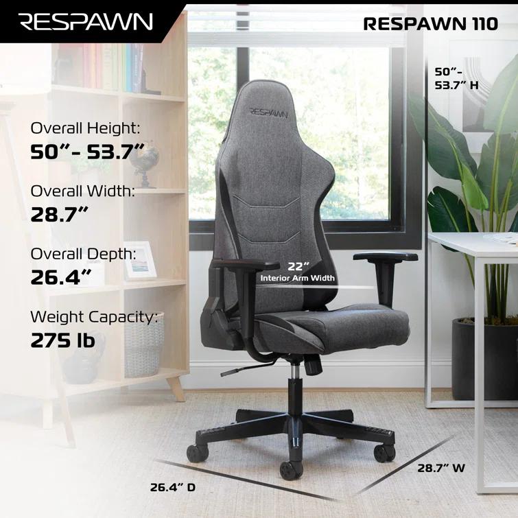 Respawn RESPAWN 110 Gaming Chair - Gamer Chair PC Computer Chair, Ergonomic Gaming Chairs, Office Chair with Integrated Headrest, Gaming Chair for Adults 135 Degree Recline with Angle Lock