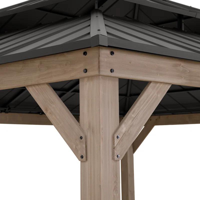 Sunjoy Sunjoy 13 x 15 ft. Wood Gazebo, Outdoor Patio Steel Hardtop Gazebo, Cedar Framed Wooden Gazebo with 2-Tier Metal Roof, Suitable for Patios, Lawn and Backyard