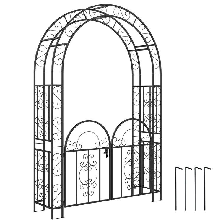Outsunny 7.4ft Steel Garden Arch with Gate, Garden Arbor Trellis, Black
