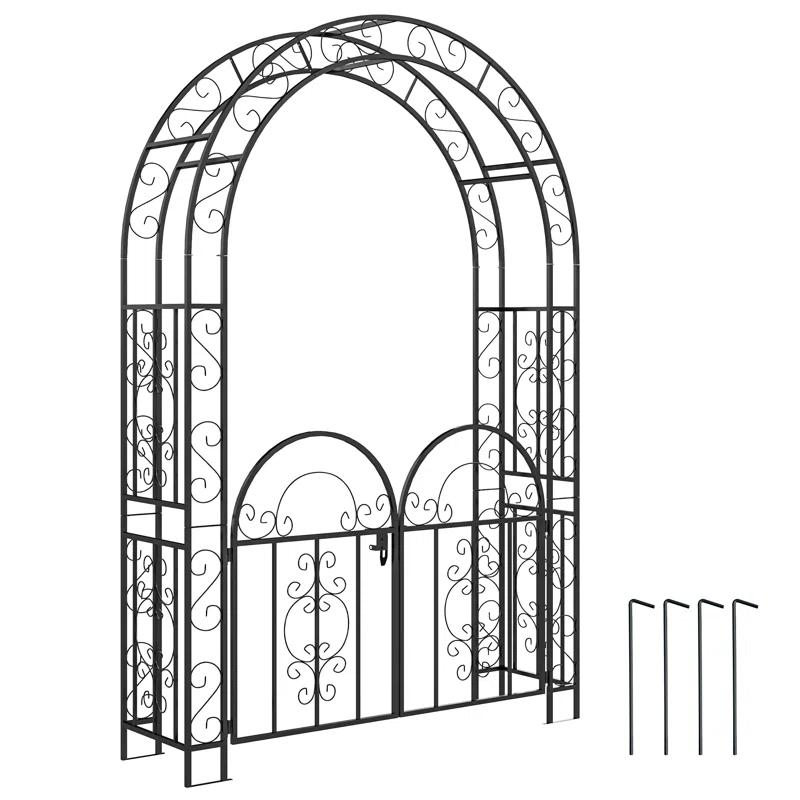 Outsunny 7.4ft Steel Garden Arch with Gate, Garden Arbor Trellis, Black