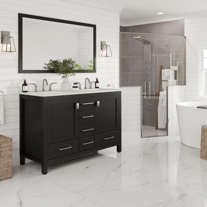 Eviva Eviva Aberdeen 48"W X 22"D White Double Sink Bathroom Vanity With White Carrara Quartz Countertop And Undermount Porcelain Sinks