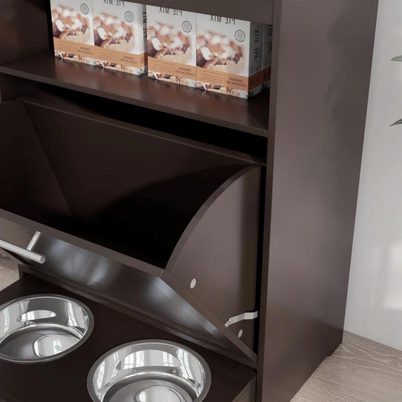 Lark Manor™ Buellton Pawhut Pet Feeder Station, Storage Cabinet Dog Food Storage Container With Raised Dog Bowls And Hanger