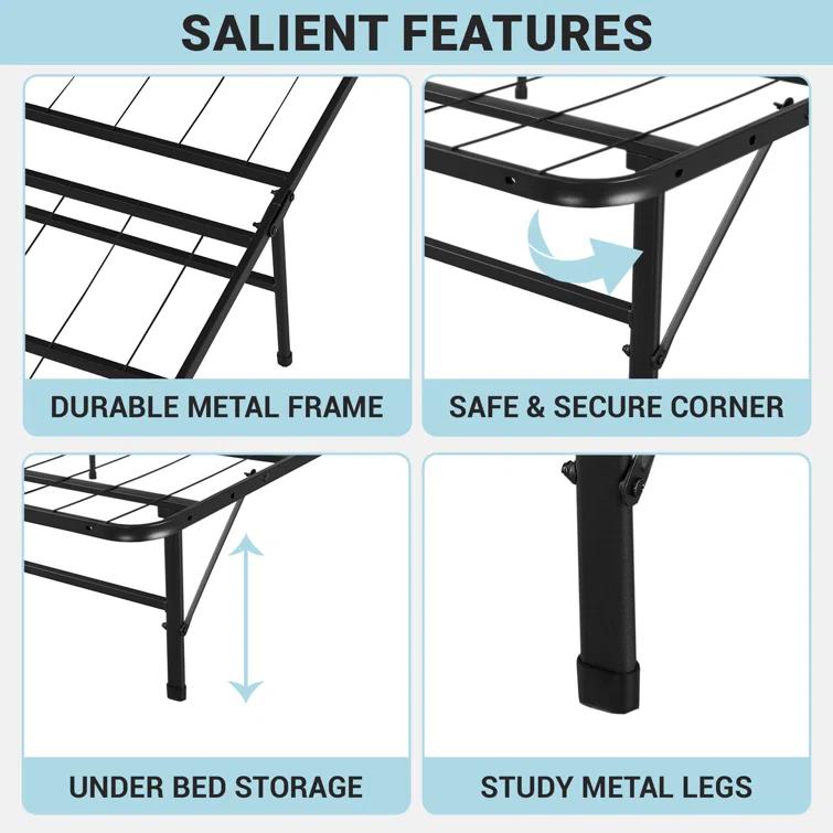 Alwyn Home Muscoy 14" Foldable Steel Bed Frame, No Box Spring Needed, Underbed Storage , Easy Assembly