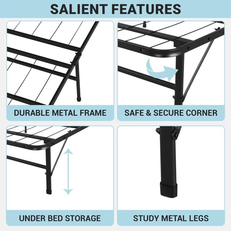 Alwyn Home Muscoy 14" Foldable Steel Bed Frame, No Box Spring Needed, Underbed Storage , Easy Assembly