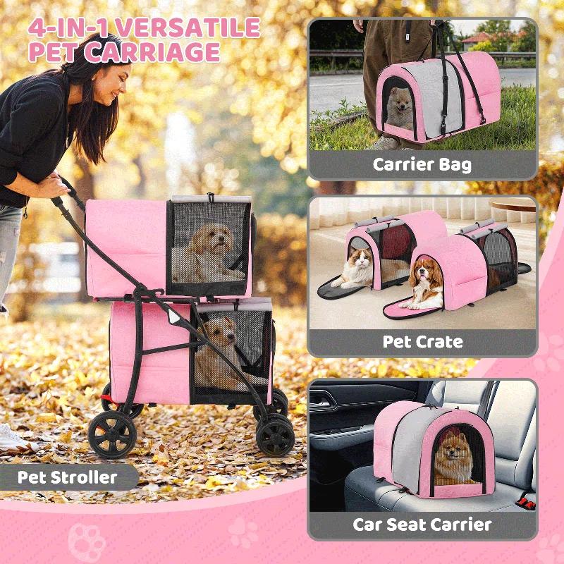 Bring Home Furniture Folding Pet Stroller for Cats & Dogs 4-in-1 Double Dog Stroller for Small & Medium Pets Carrier Cart with Convertible Features | Wayfair