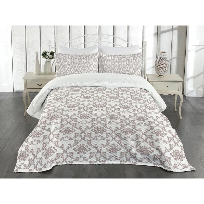 Ambesonne Ambesonne French Bedspread Set Taupe Colored Damask Taupe White