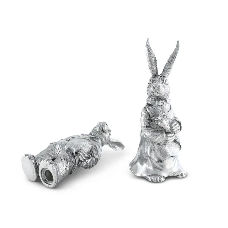 Vagabond House Garden Friends Easter Pewter Dressed Rabbits Salt and Pepper Shakers Set