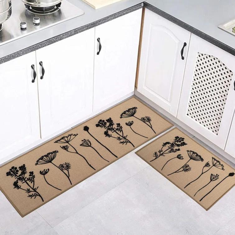 Evideco Wildflowers Non Skid Kitchen Mats Runner & Comfort Mat (2 Pieces) (Set of 2)